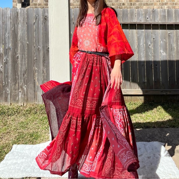 Handmade Earthy Voluminous Maxi Bandana Dress SKU 02265 Red Rose - Picture 11 of 16